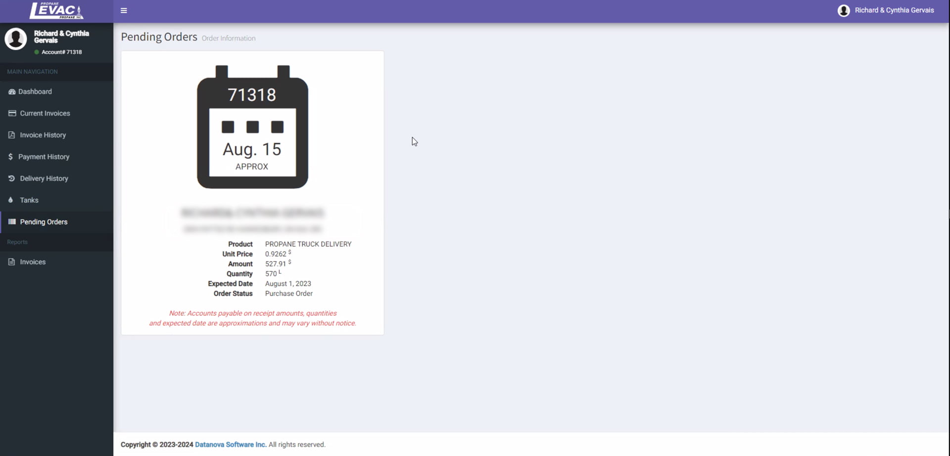 Screenshot of order tracking page user interface